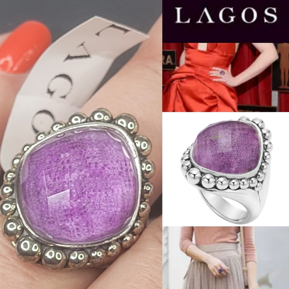 NWOT LAGOS HEAVY BAND Caviar faceted charoite doublet Maya purple silver RING 7